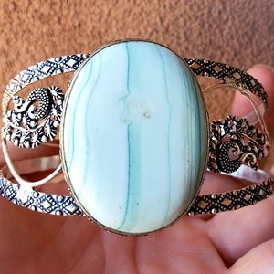 New Scheelite 925 Silver Peacock Cuff Bracelet.